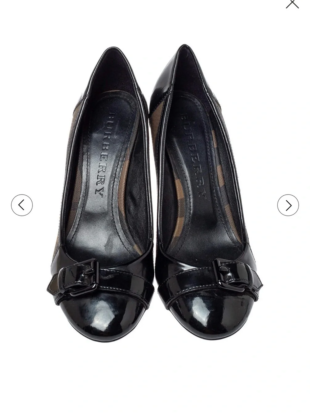 Burberry Black Patent Leather Pointed Toe Pump with Buckle Detail 36